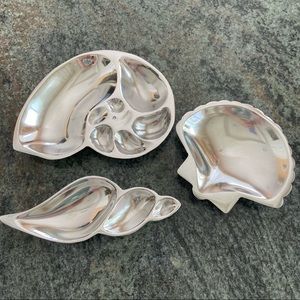 Set of 3 Silver Metal Seashells